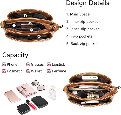 Miniatura 3 de Bolso de hombro de cuero genuino para mujer, bolso cruzado pequeño, bolso mini casual hobo señora bolsos y monederos de mensajero