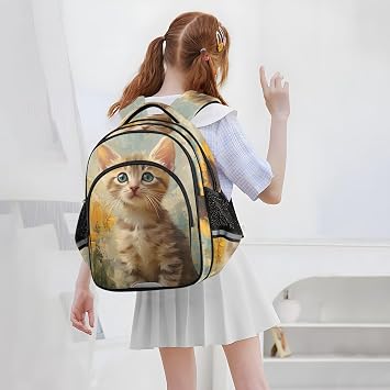 Oil Cat Lightweight Backpack Durable Polyester with Reflective Design, Multiple Pockets, Breathable Padding
