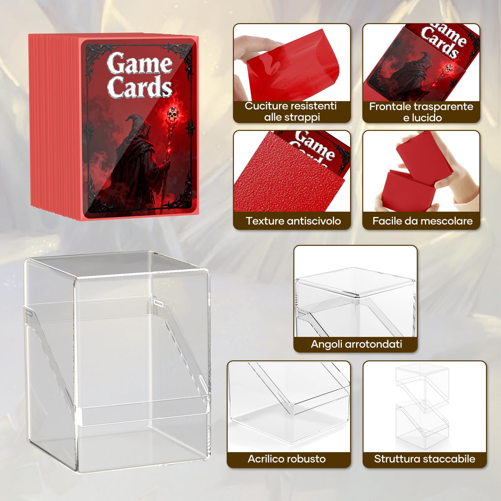 6 scatole per carta di credito, trasparenti Commander con 600 scomparti e separatore, formato standard, perfetta per MTG, carte da collezione e sportive (6 colori)