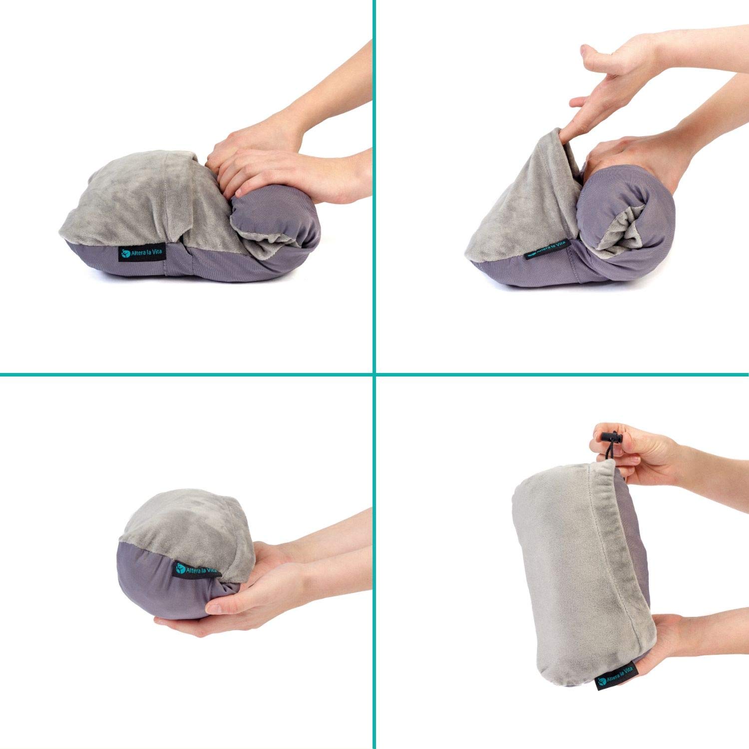 Coussin de voyage en mousse à mémoire de forme broyée - Compressible - Pour avion, train, voiture, camping, camping, ultra léger et doux