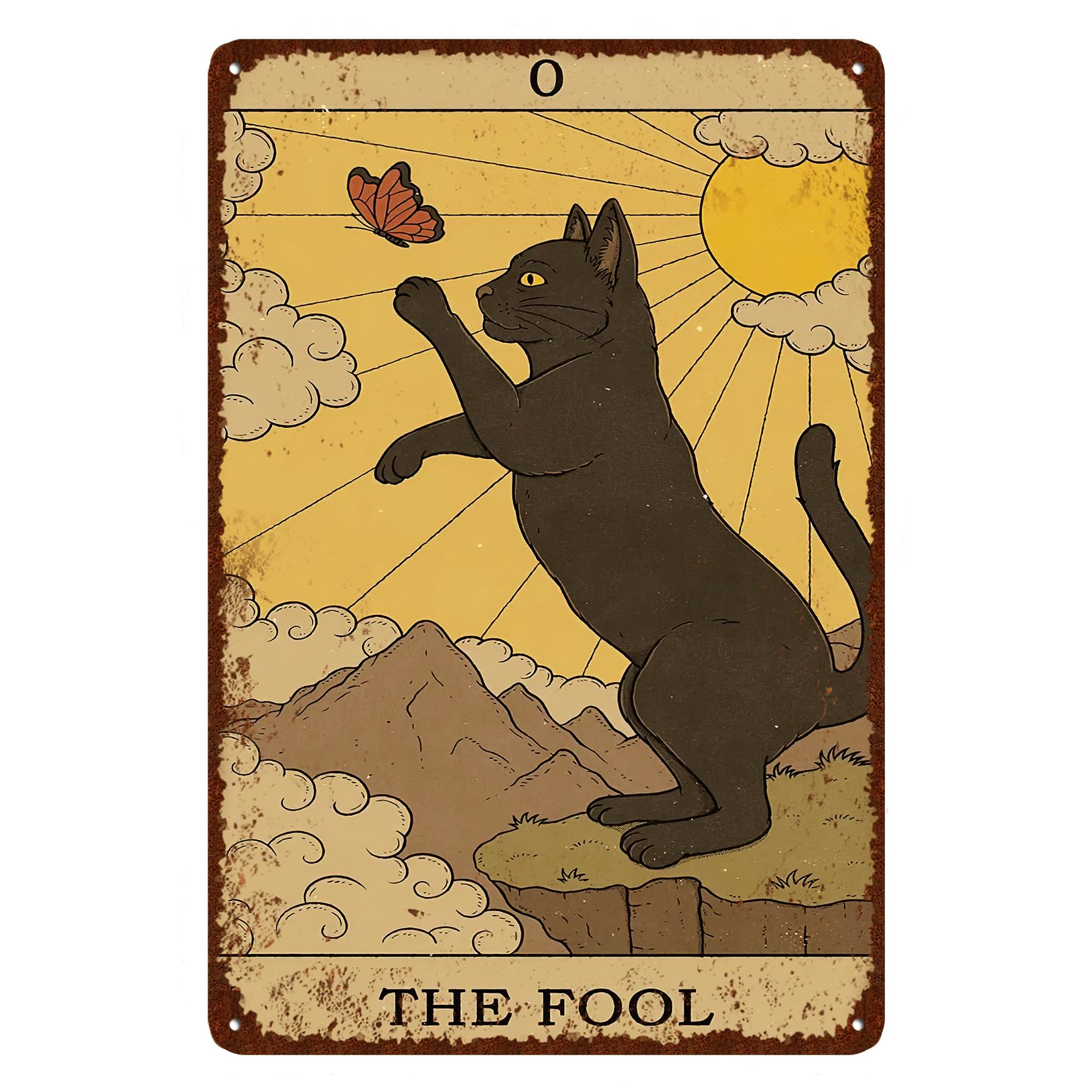 CEOsigns Vintage Cat Tin Sign Retro Tarot Card Metal Sign Poster Wall Art Decor Bathroom Dorm Room Home Decor - Fool