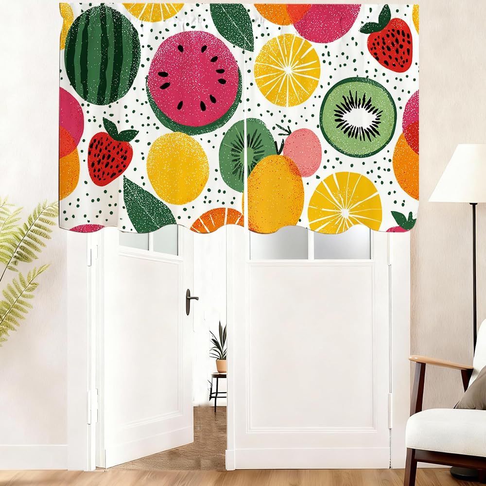 2D Flat Decorative Cabinet Curtain Panel Fruit Design Cabinet Curtains 55x31 inch Kitchen Cabinet Curtains for Under Sink Pantry Shelf Area Soft Fabric Colorful Fruit Pattern for Home Decor