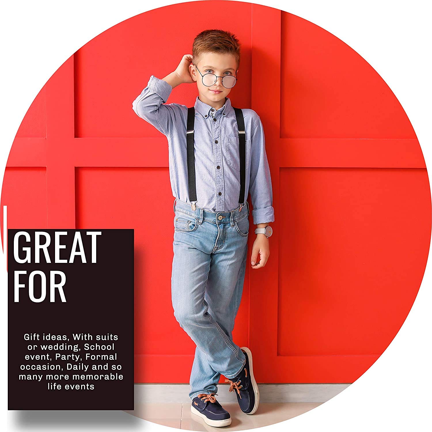 RR DESIGN Kids Boys Suspenders - Adjustable Elastic Y Back and Strong Clips - Various Solid Colors- 2-5 years (Beige) 4