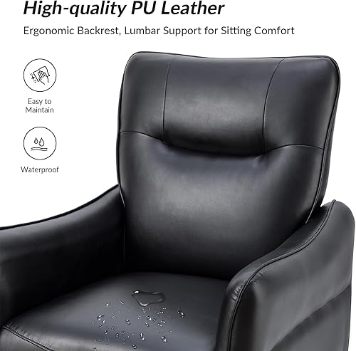 Miniatura 3 de HULALA HOME Sillón moderno de piel sintética con patas de madera cónicas, cómoda silla tapizada para sala de estar, dormitorio, oficina, color negro