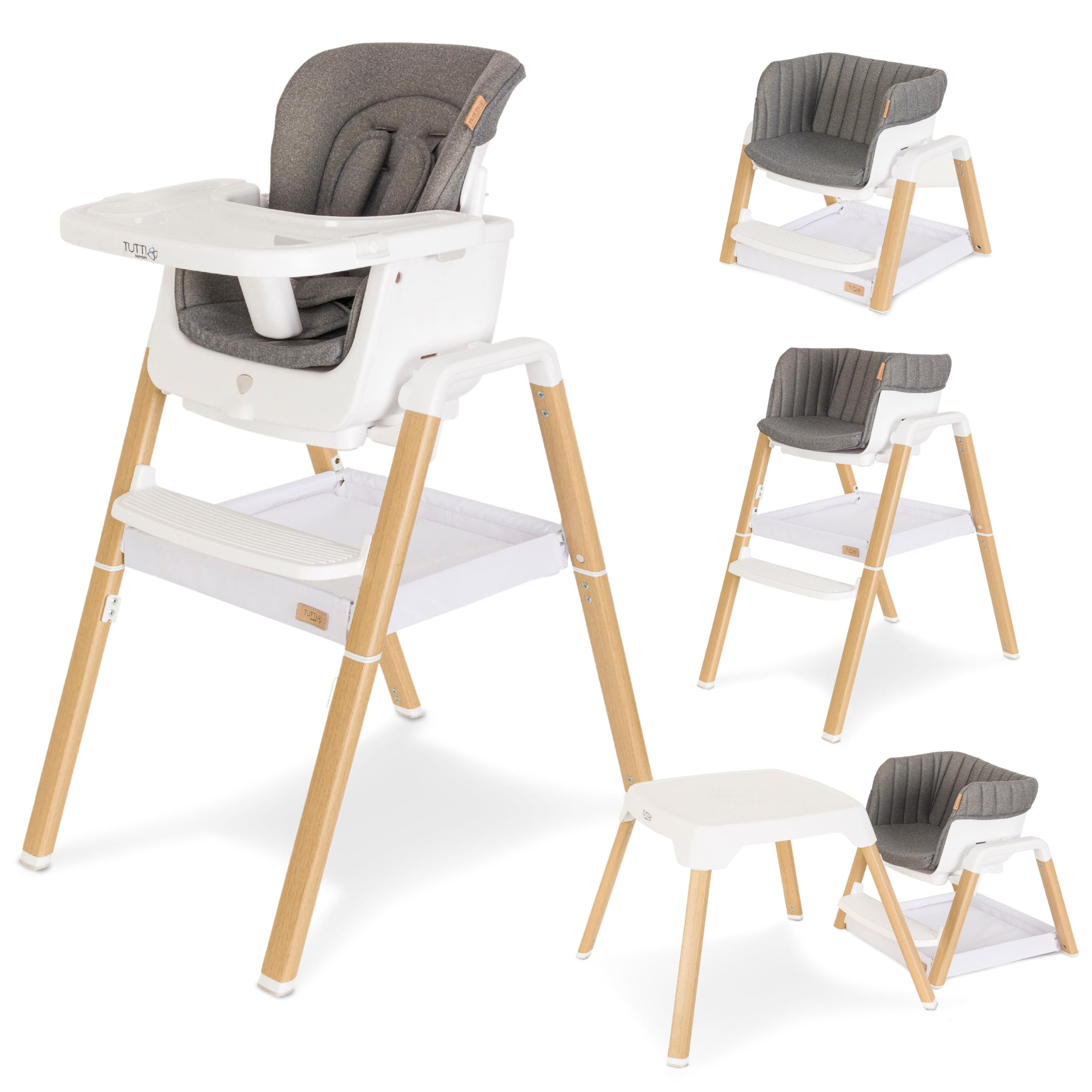 Tutti Bambini Nova Highchair - 7-in-1 Portable High Chair, Baby Chair with Feeding Tray, Washable Seating & Travel Bag, Folding High Chairs for Babies and Toddlers from 6+ Months (White/Oak)