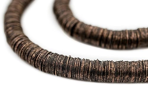 TheBeadChest - Cuentas Heishi de disco plano de cobre antiguo (0.315 in), hilo de 16 pulgadas, hecho a mano para fabricación de joyas y