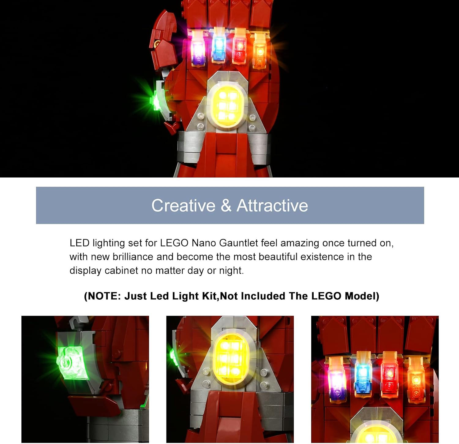 BrickBling LED Light Compatible with Lego Nano Gauntlet 76223, Creative Lighting Kit Compatible with Lego Iron Man Gauntlet 76223, Light up Your Gauntlet, Classic Version (Without Model)