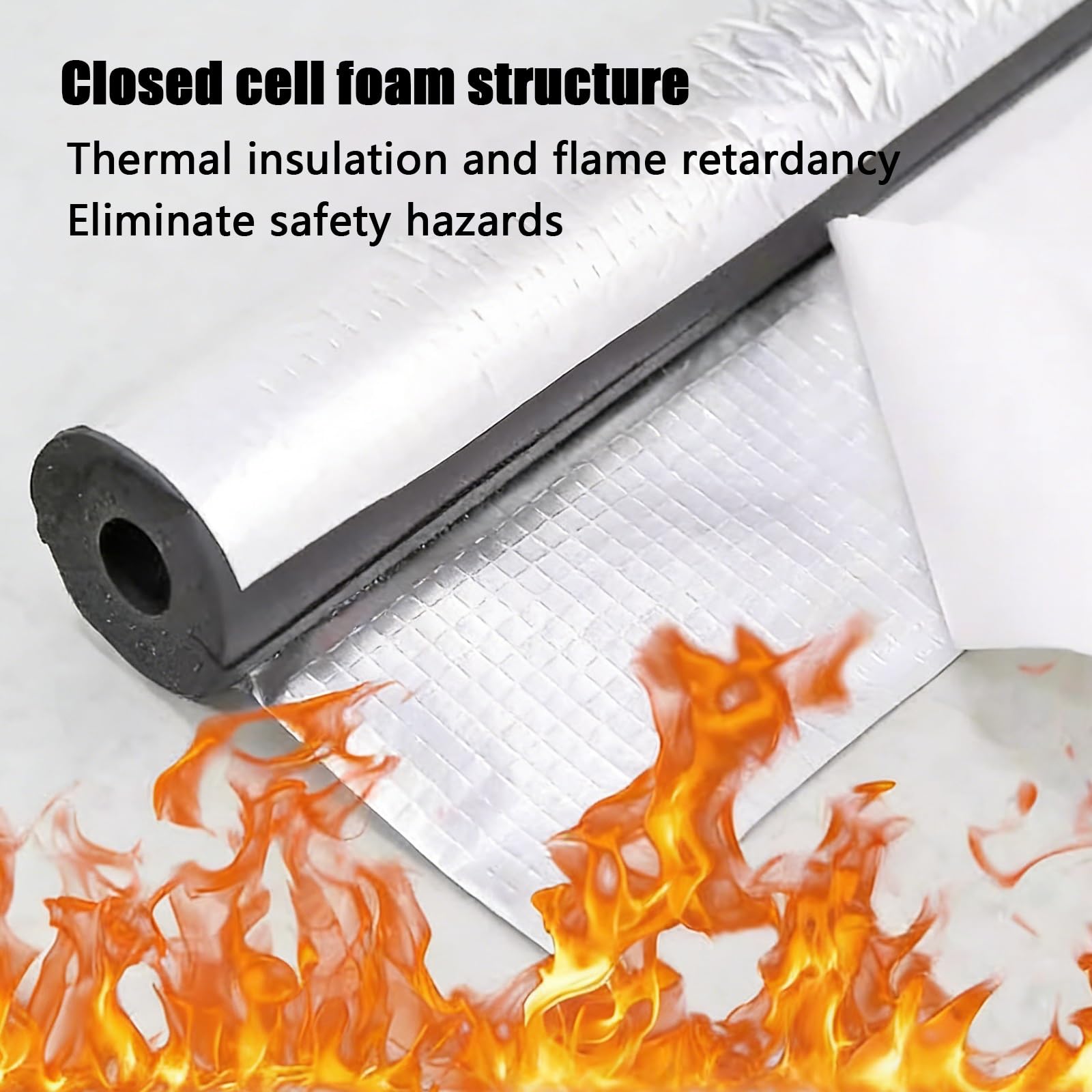 6 Piezas Aislamiento de tuberías de espuma, 1m Fundas De Aislamiento Térmico for Tuberías Exteriores,Coquilla Aislante De Papel De Aluminio Autoadhesivo, Retardante De Llama(16mmID)
