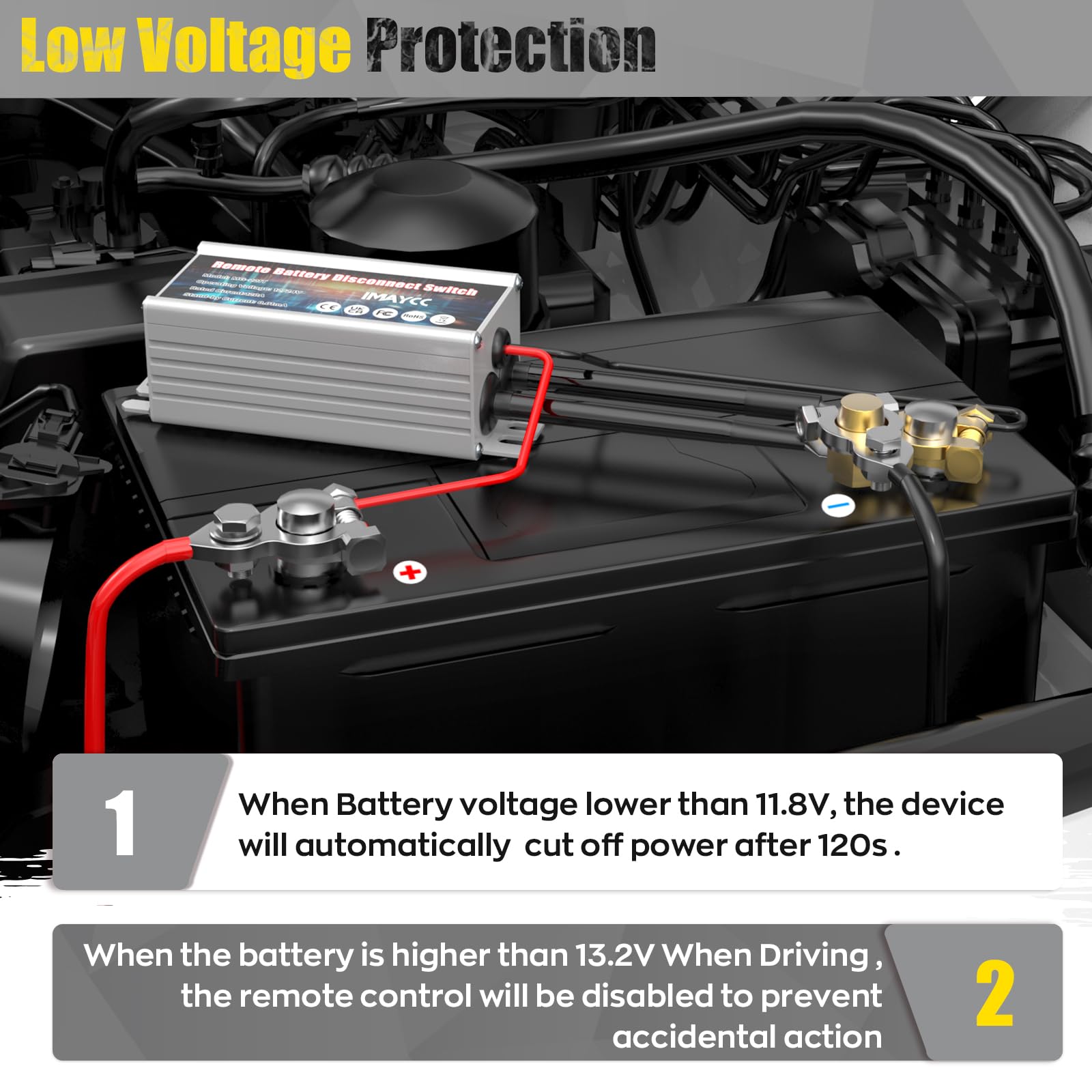 IMAYCC Smart Drahtloser Ferngesteuerter Batterie Trennschalter 12v, Upgrade-Version Autobatterie Trennschalter 120A, Batterie Kill Switch Anti-Diebstahl für Auto, RV,ATV,LKW, Boot.