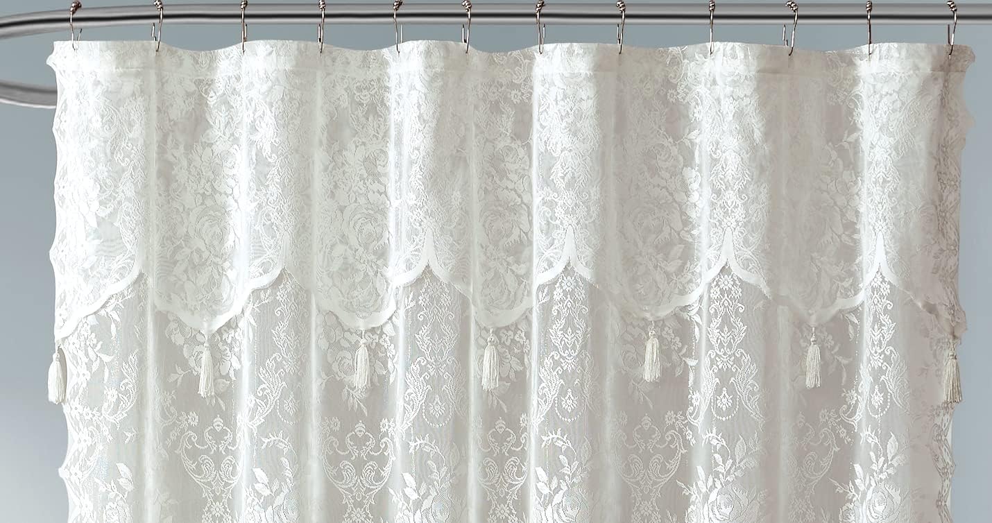 Warm Home Designs Ivory Lace Shower Curtain 72 x 72 Inches with Attached Valance & 7 Tassels. Luxury Farmhouse Shower Curtains for The Bathroom or Boho Shower Curtains for Bathroom. LA Ivory 72"