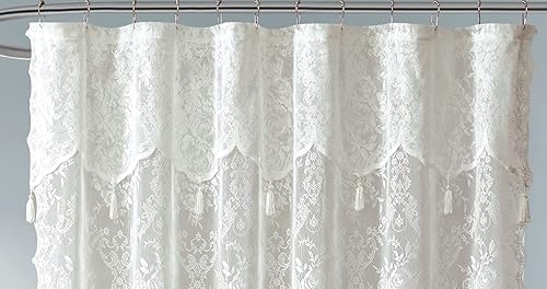 Miniatura 3 de Warm Home Designs Cortina de ducha de encaje marfil de 72 x 72 pulgadas con cenefa adjunta y 7 borlas. Cortinas de ducha de lujo para el baño o