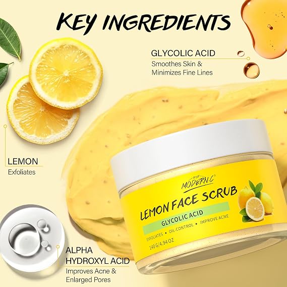 Lemon Face Scrub with Glycolic Acid Exfoliating Facial Scrub AHA