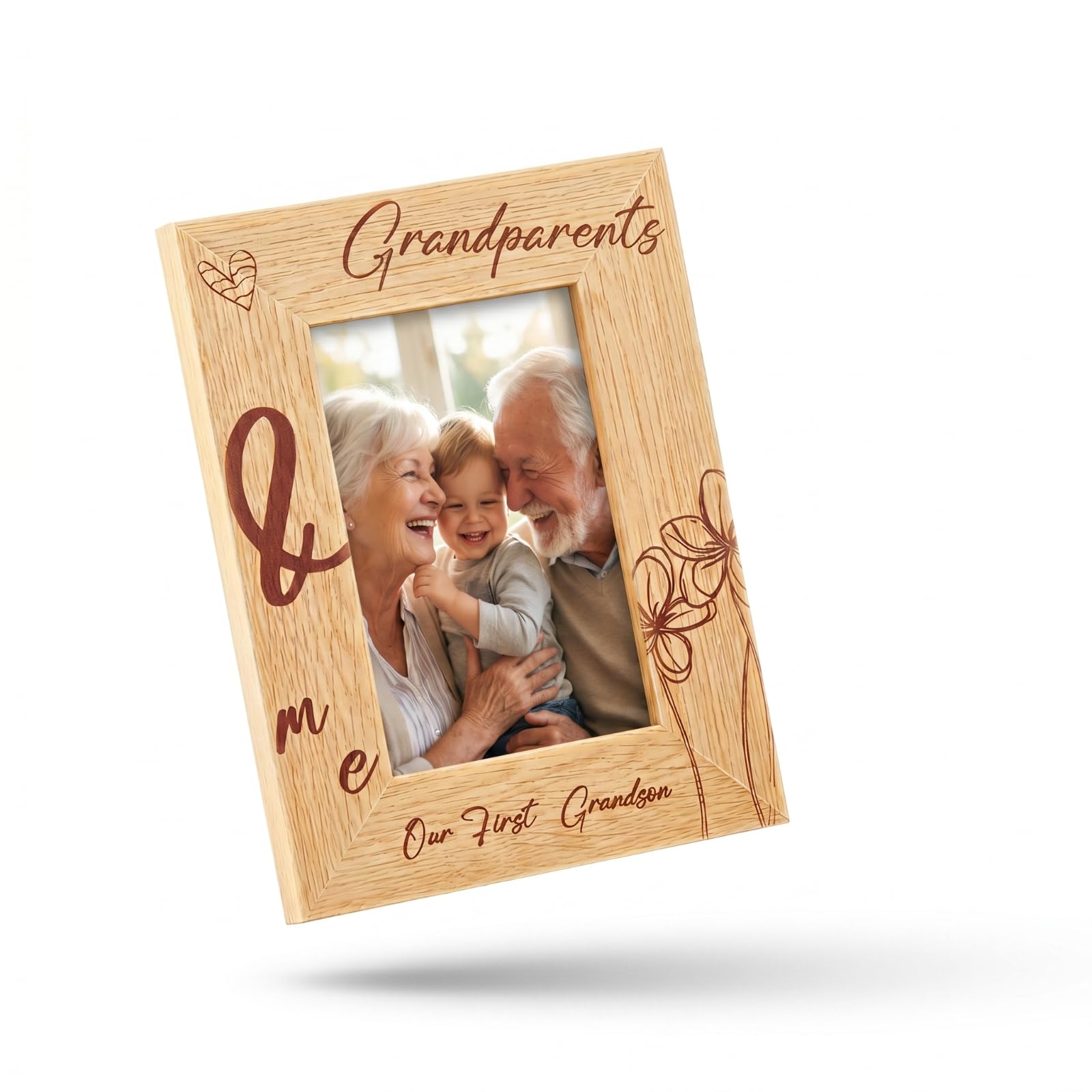 Jetec New Grandparents Gifts for Mothers Fathers Day, First Grandson & Grandparents Picture Frame 4 x 6 Inch Wooden Family Photo Postcard Frame for Home Office Table Desk Decor