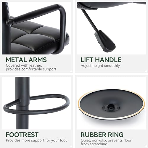 Miniatura 6 de Vogue Furniture Direct Taburetes de bar cuadrados modernos de piel sintética, taburetes de bar giratorios ajustables con respaldo y brazos, sillas