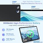 Android 15 Tablet 30GB RAM 128GB ROM 2TB Expand, 10 inch Tablets with Keyboard Mouse, Octa-Core, 8000mAh, HD IPS Display, GPS, 5G WiFi, Widevine L1, 2 in 1 Tablets - Metal Black