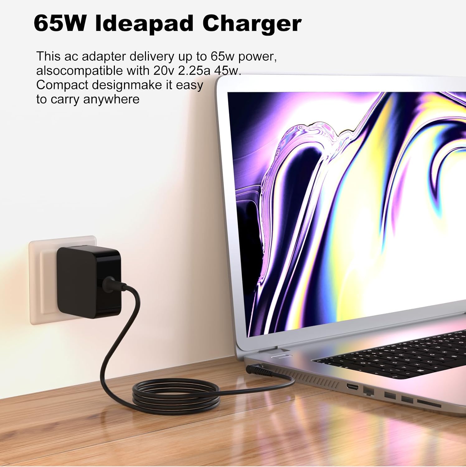 LQM Laptop Charger for Lenovo Ideapad 1 3 5, Slim 3 5 7, S340 S145 330 320 310, Flex 5 4 14 15, V14 V15 V17, Upgraded Version, Foldable Plug, Charging Light, 65W 45W