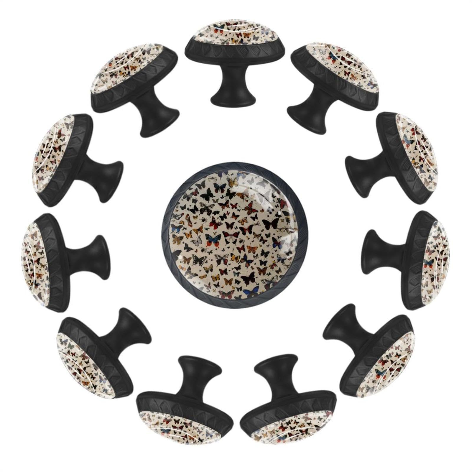 Boutons de tiroir rétro en verre motif papillon x12 pour cuisine et armoire