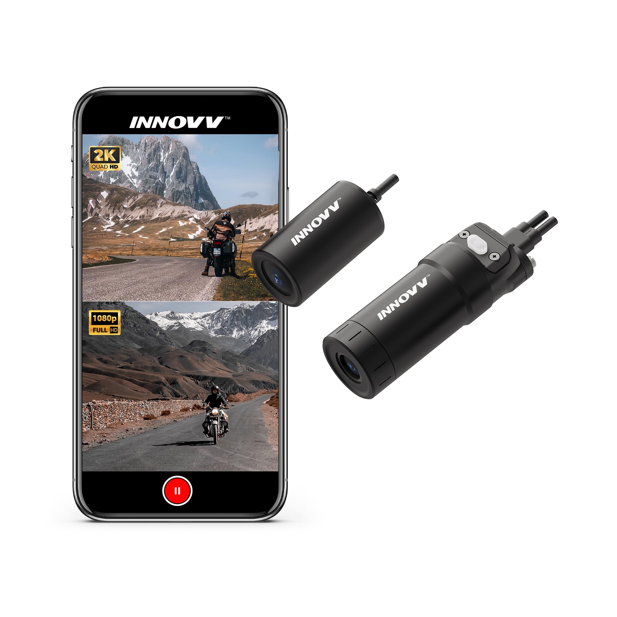 INNOVV K6 Motorcycle 2K QHD Dash Cam, Dual STARVIS IMX335 IMX307, 2K+1080P Front & Rear, 2 Channel 30FPS, F2.0 Aperture, 140° Wide Angle, WiFi, IP67 Waterproof, 3-Axis 360° Rotation, Support 256GB Max