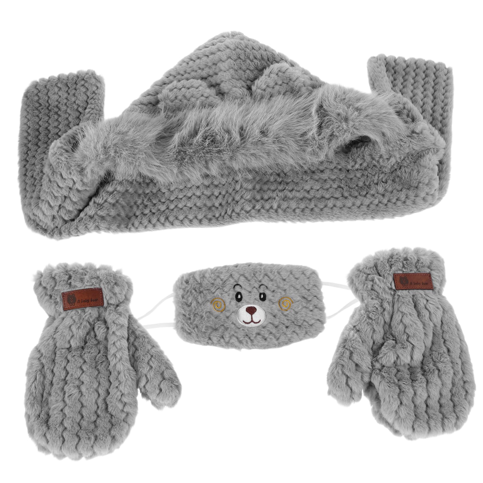 FOMIYES Ski Ear Warmer Bear Hat Warm Windproof Scarf Cap for Women Outdoor Sports Hat Set Grey