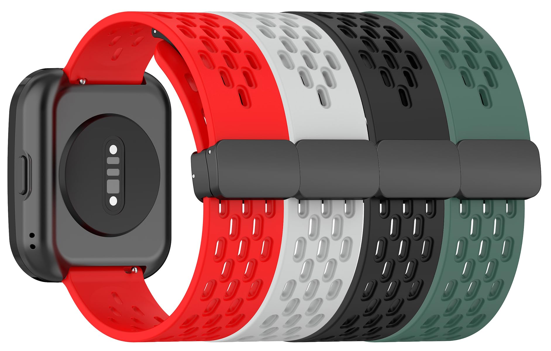 TenCloud 4 Pack Watch Bands Compatible with Amazfit Bip 5 Smart Watch 1 91inch Silicone Breathable Sport Wristbands