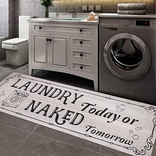 Falflor Alfombra de lavandería de 20 x 59 pulgadas, antideslizante, impermeable, para lavandería, duradera, para cocina, baño, pasillo, entrada (luz)