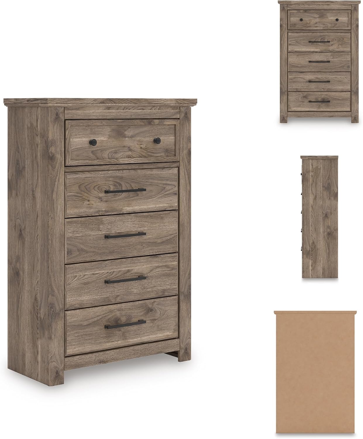 Signature Design by Ashley Stanziford Casual 5-Drawer Chest with Wood Finish, Dark Brown