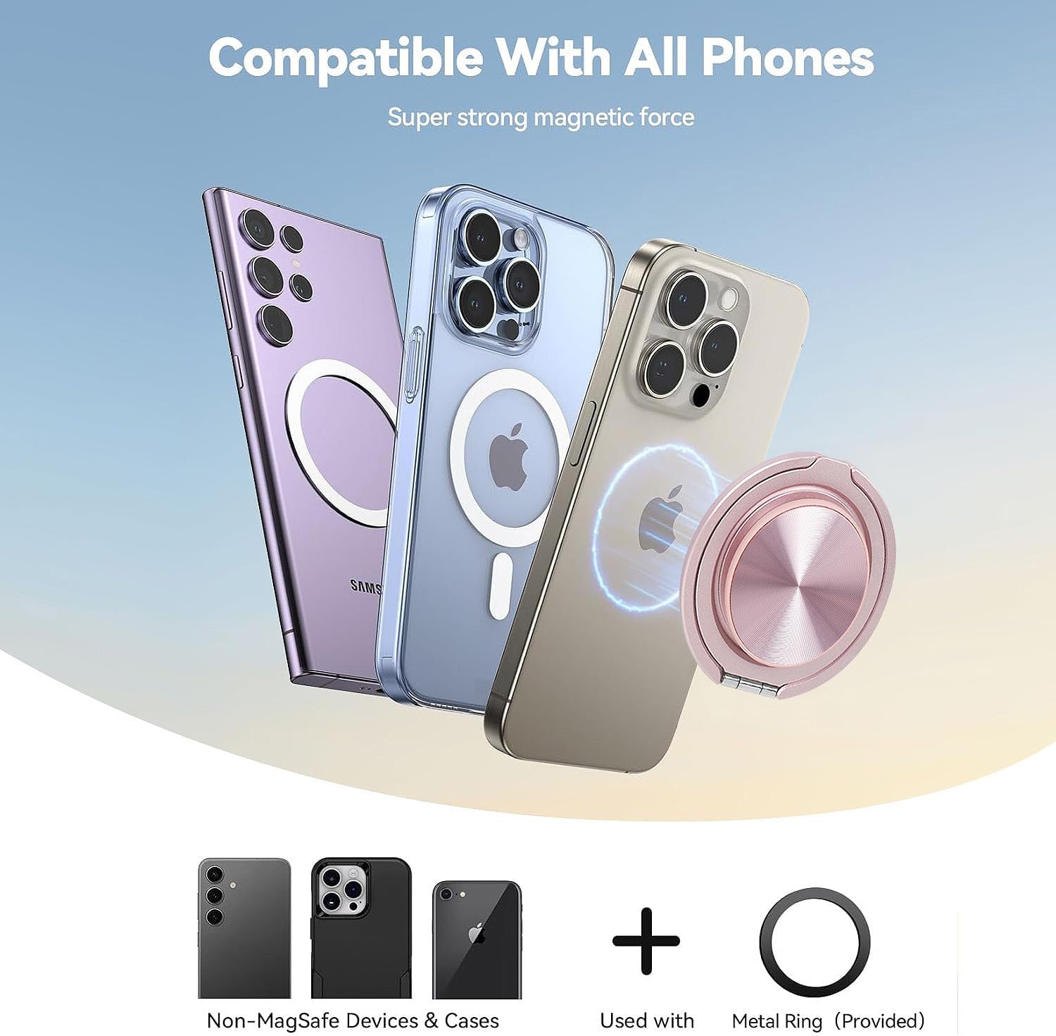 Phone Grip with 360° Kickstand, Magnetic Phone Stand Compatibility for Magsafe, Phone Holder for Hands-Free Viewing, Secure Anti-Drop Grip for iPhone Series, iPad Tablet & Phone Cases, Pink - Image 8