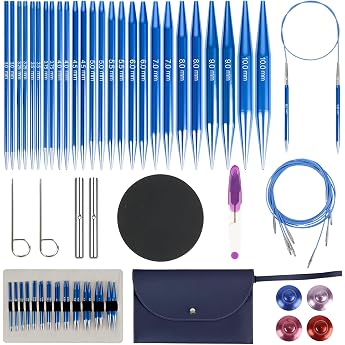 Circular Knitting Needles Set Interchangeable 13 Pairs Circular Knitting Needles with Bag and Accessories 13 Needle Diameter 3-10 mm 4 Lengths Adjustable 40-100 cm Aluminium Crochet Hook Set Blue
