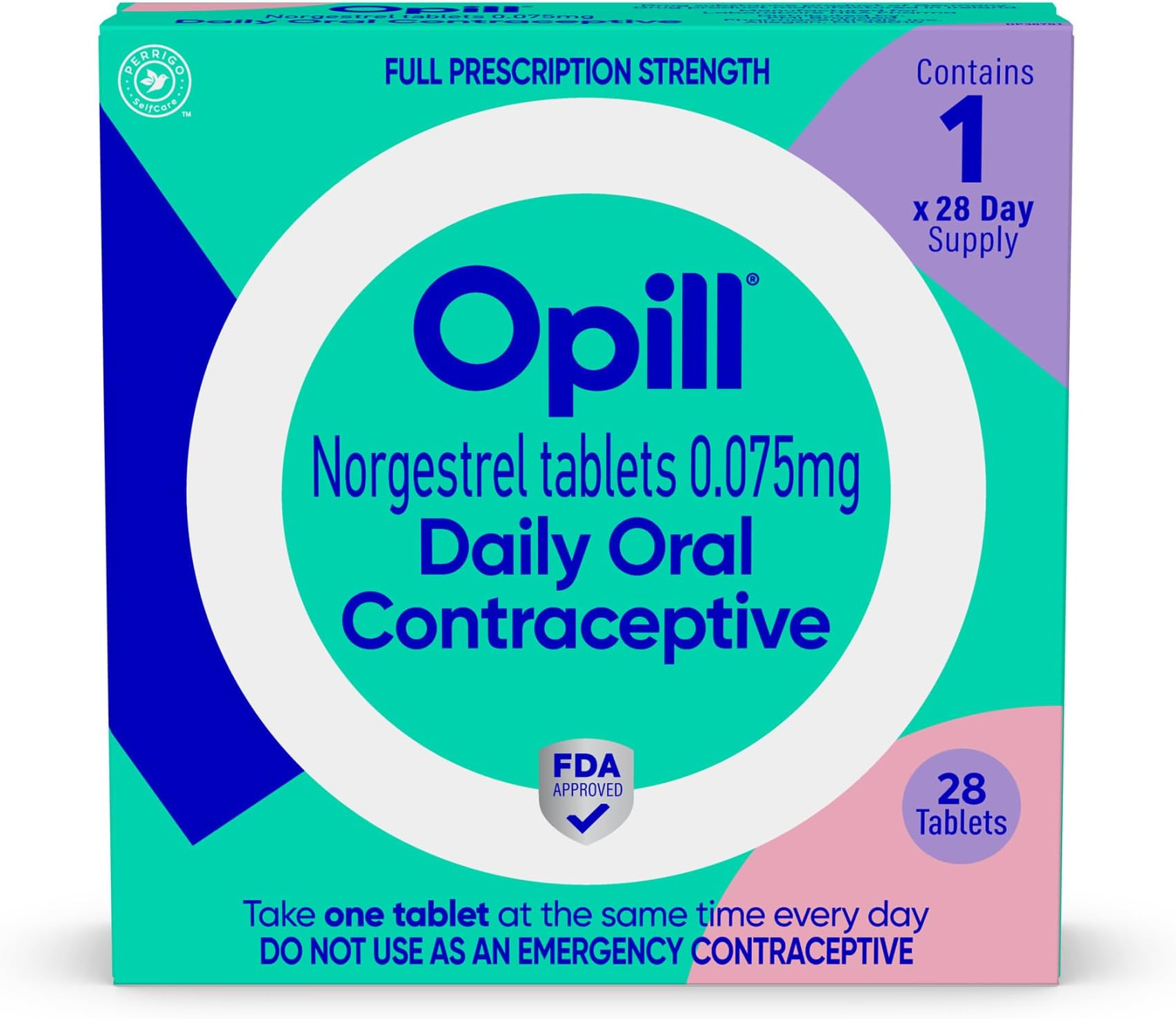 Opill, Daily Birth Control Pills, Over-the-Counter Progestin-Only Oral Contraceptive, FDA-Approved & Estrogen-Free, 28 Count