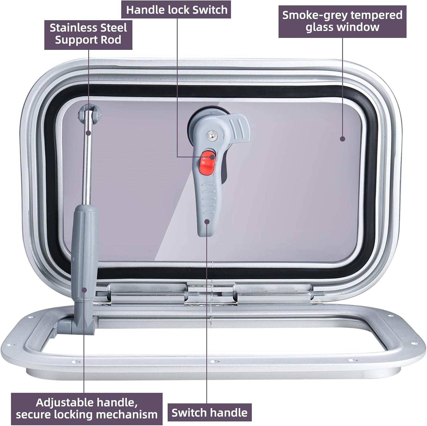 NovelBee 16.2" x10.5" Rectangular Deck Hatch,Aluminum Alloy Boat Porthole Window,Push Out Opening Portlight Window for Boat Yacht RV