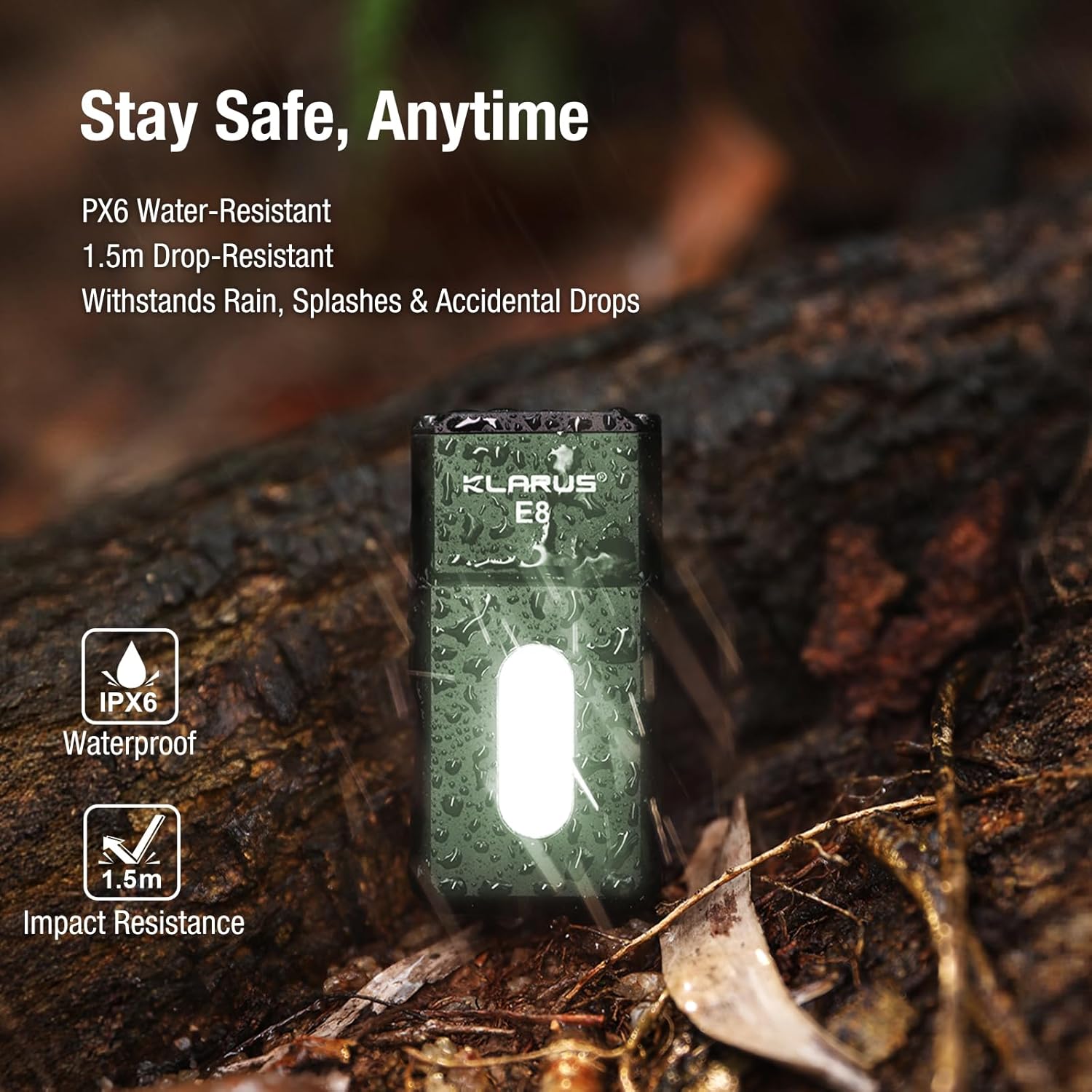 klarus E8 180° Swivel Head & Triple-Light Pocket Flashlight - 1000 Lumens, Rechargeable, IPX6 Waterproof, Magnet, Clip (EDC)