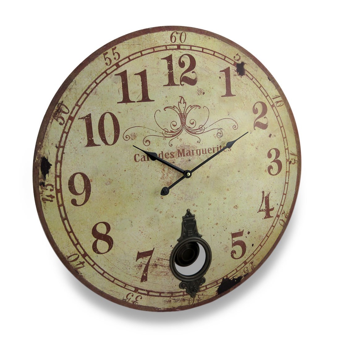 Horloge De Table Vintage Noire Style Café – Bois Et Verre, Finition Usinée Marguerites