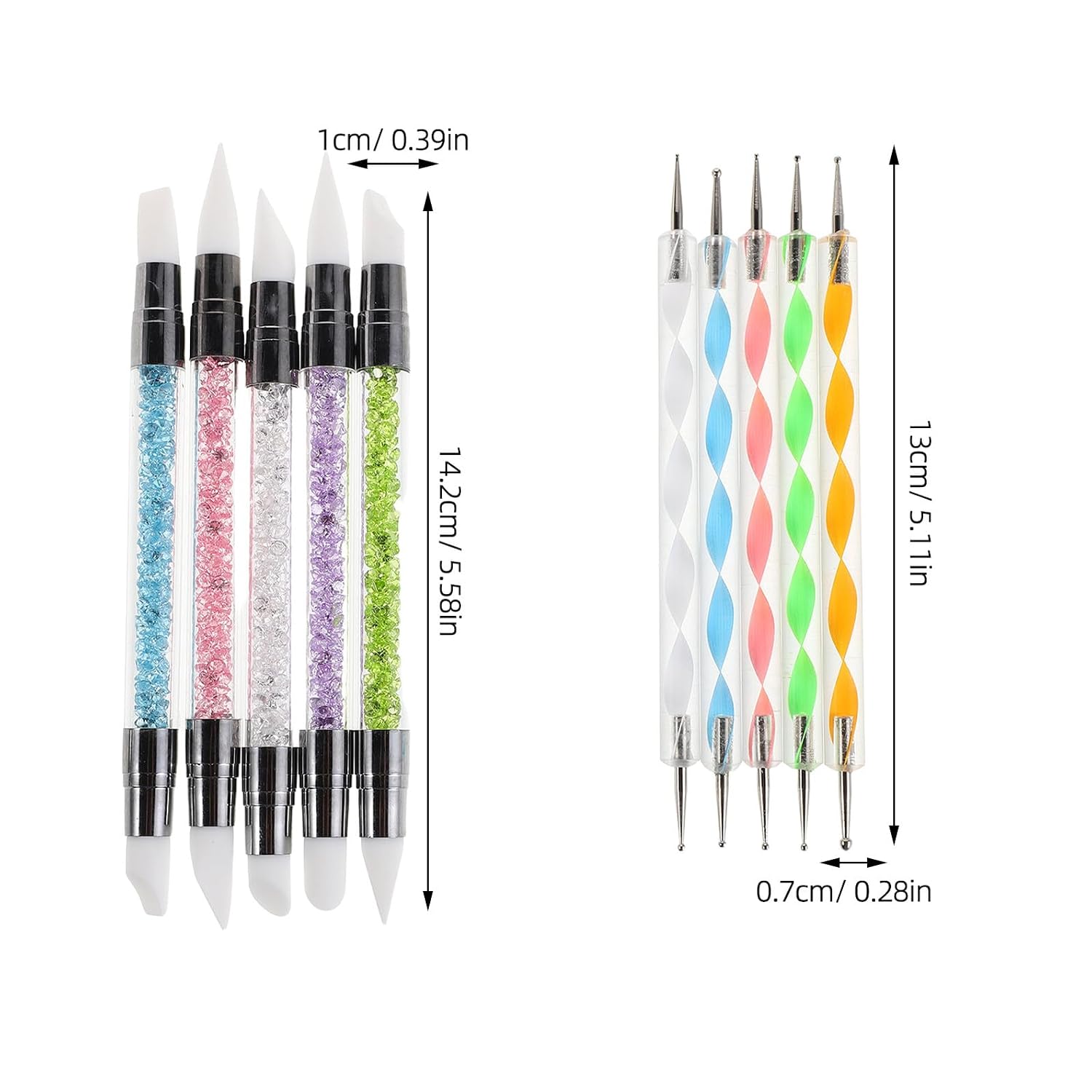 VICASKY 10pcs Double-ended Nail Dotting Pens and Silicone Engraving Brushes for Manicure Nail Art Fine Detail Painting Tools for DIY Gel and Gradient Design