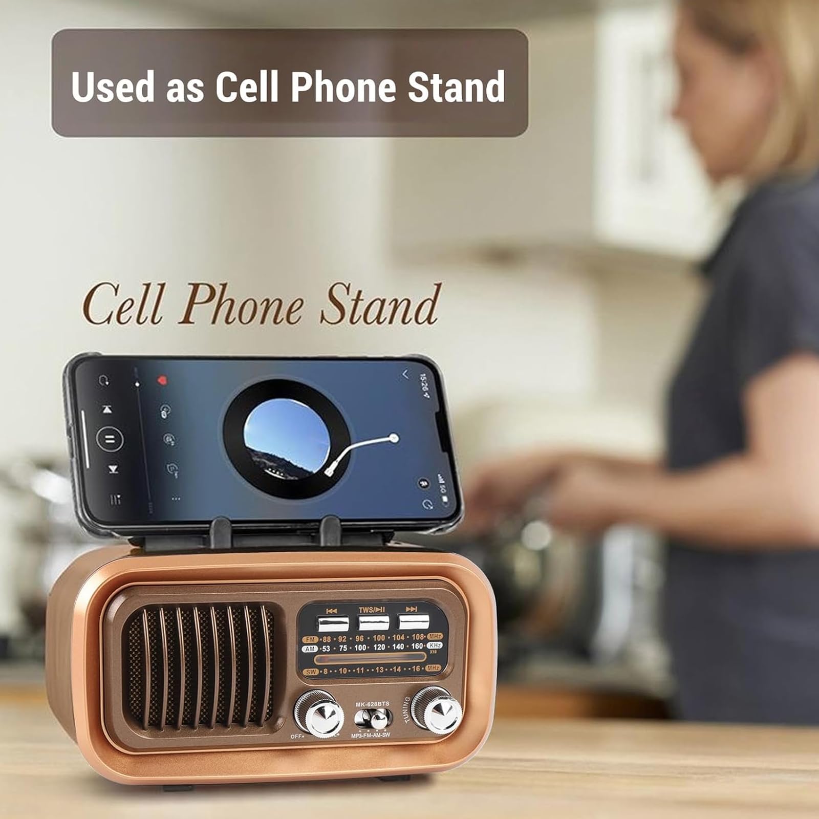 Radio Multifuncional de Tres Bandas, Estilo Retro con energía Solar, Perilla Independiente e indicador de frecuencia, Compatible con Tarjeta TF/USB. Ideal para Personas Mayores