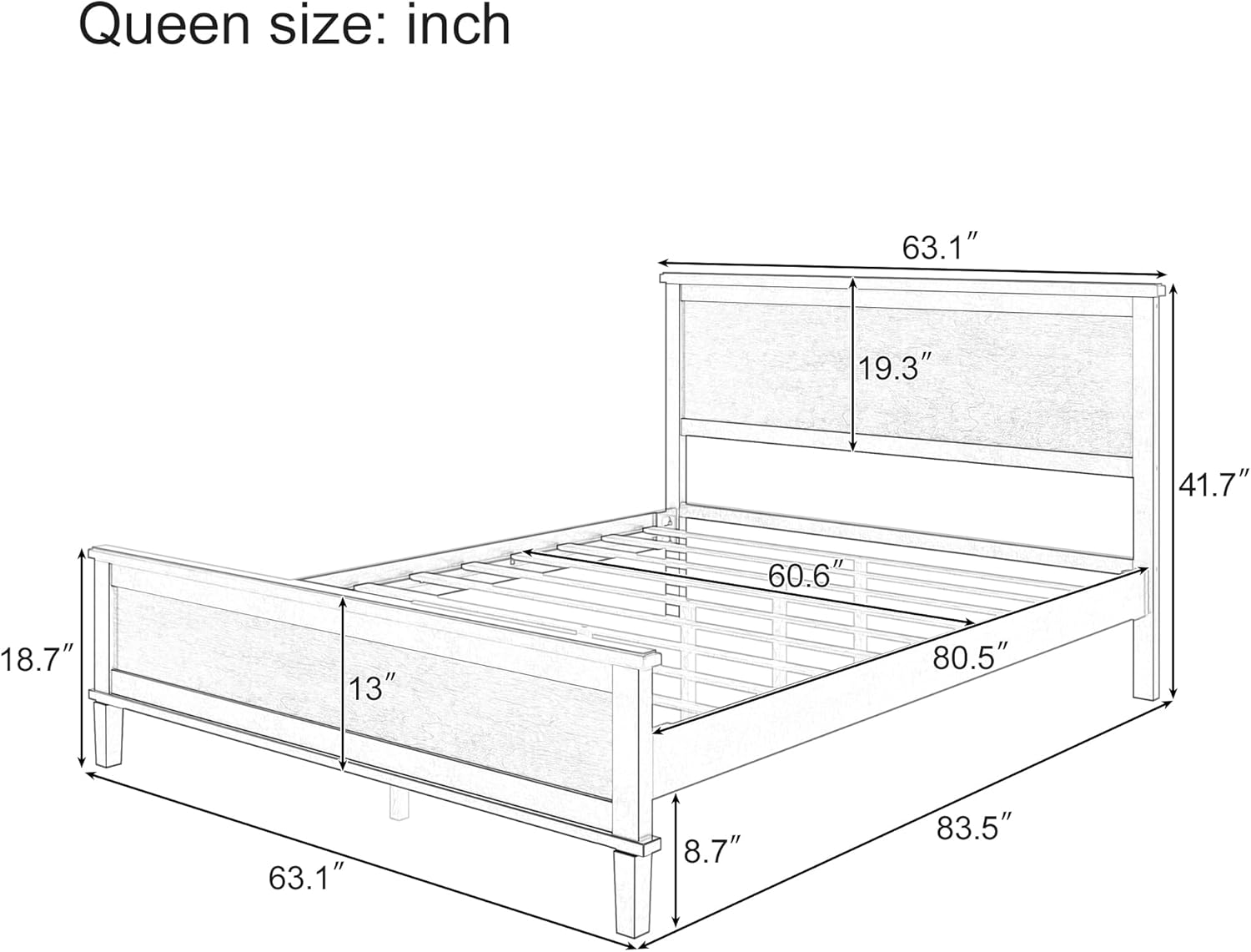Harper & Bright Designs Mid Century Bed Frame with Headboard, Queen Size Wood Platform Bed with Slats Support for Kids Teens Adults, No Box Spring Need, Space Saving, Seadrift