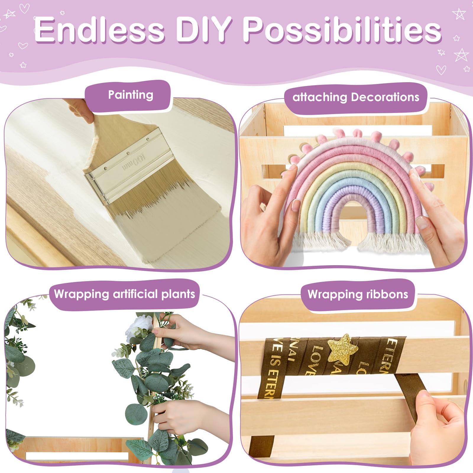 Cesta de madera para almacenamiento de bebé con asa ajustable, cesta pequeña para regalos de baby shower (natural)