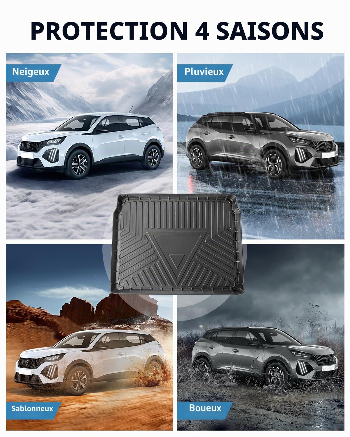 TPE Tapis de Coffre Origine pour Peugeot 2008 II 2020-2026 | Protection de Coffre Arrière, Rebord Élevé, Accessoires Antidérapant et Étanche, Convient pour l'étage Supérieur du Coffre
