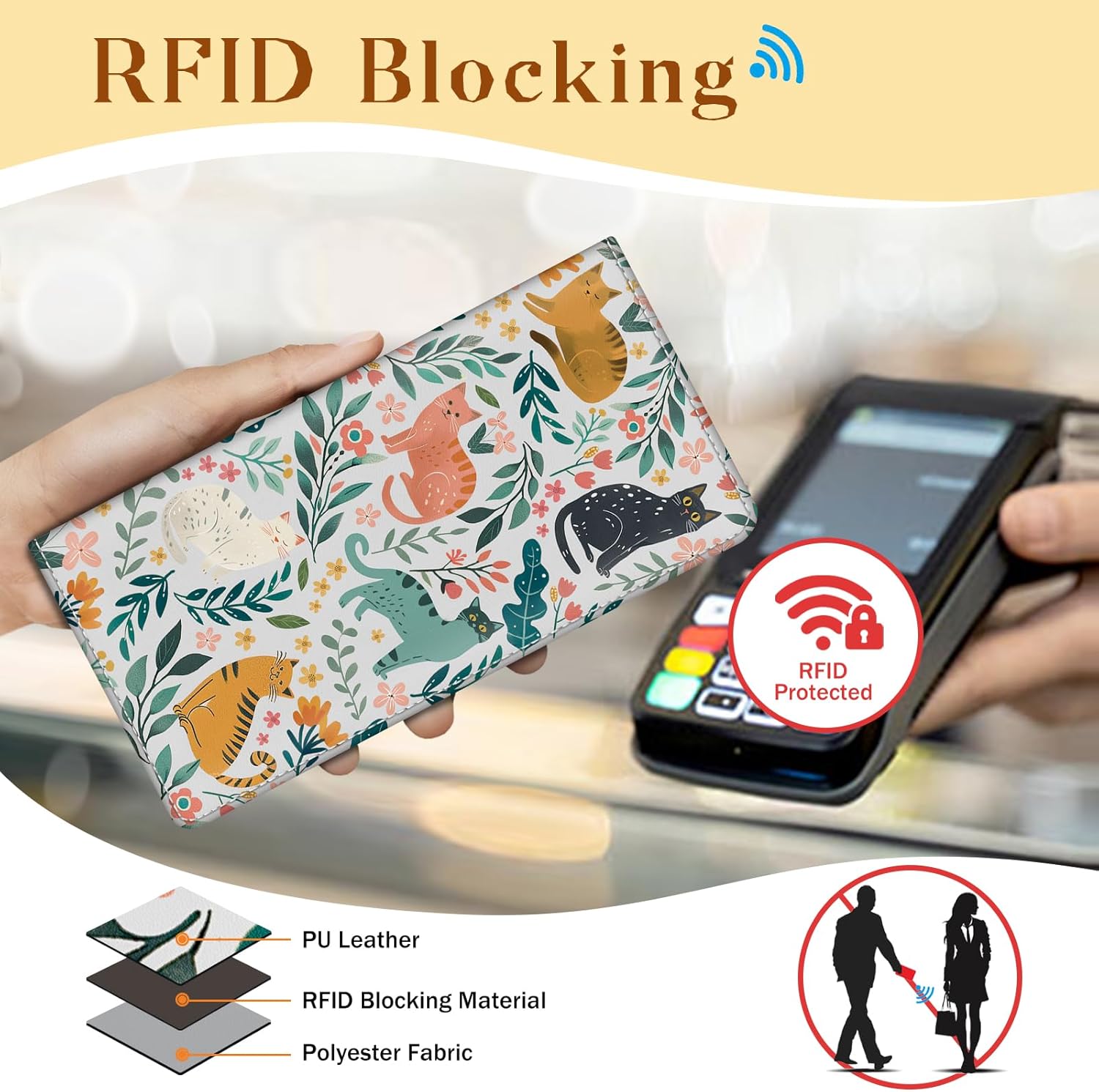 Immaturus Womens Wallet, Cat Leaf Slim Thin RFID Blocking Credit Card Wallets, Long Bifold PU Leather Card Holder Organizer, Cute Cash Clutch Billfold with Zipper Coin Pocket Ladies Girls Gift - Image 4