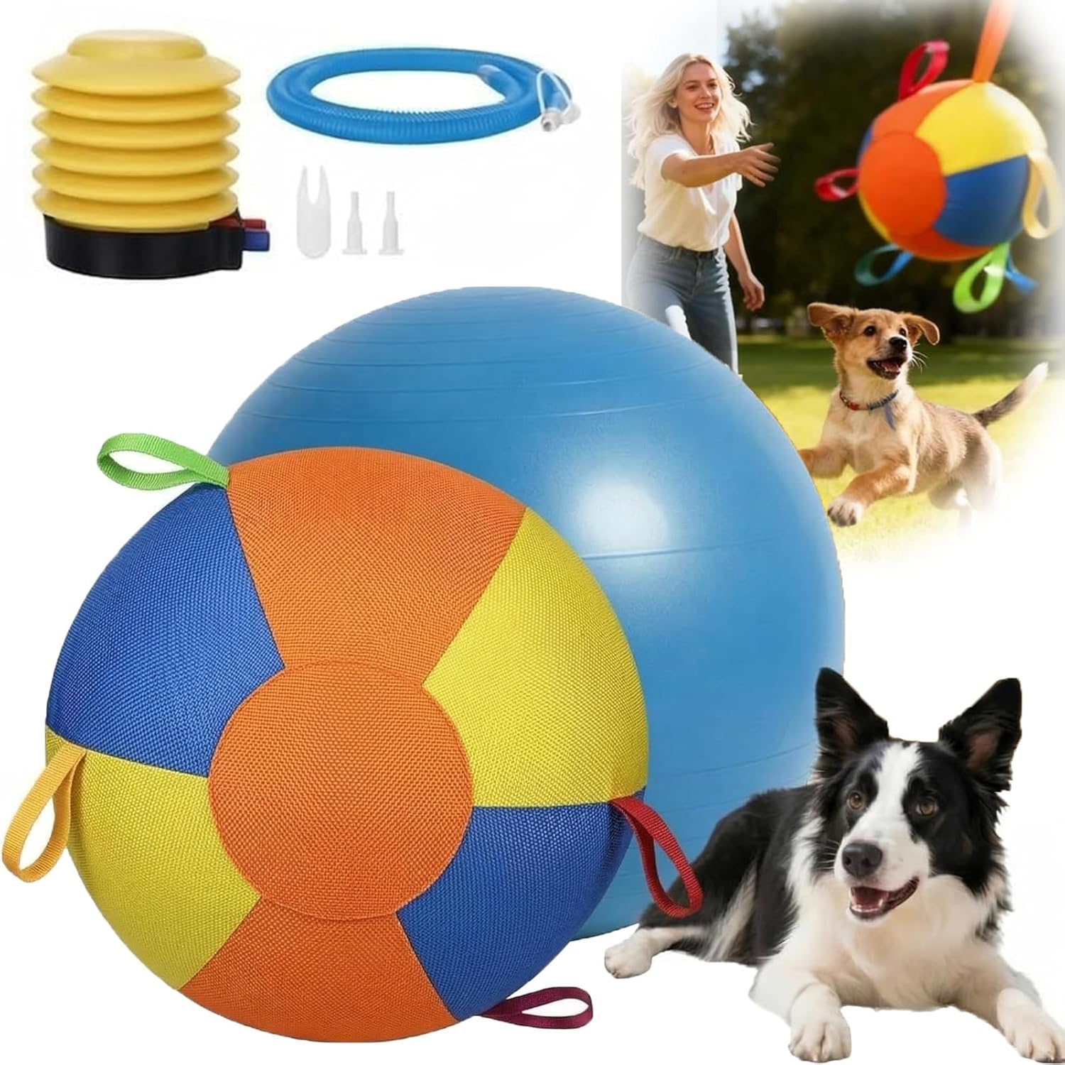 Ruckus Herding Ball, Herding Ball for Dogs, Dog Traing Balls with Straps for Australian Shepherd, Border Collie, Cattle Dog, Large Breed Outdoor Play (18IN)