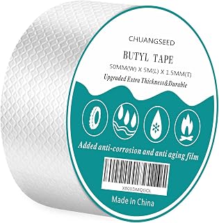 Extra Thickness Upgraded Strong Butyl Waterproof Tape for leaks 50mm (W) X5M (L) X1.5mm (T) Leak Proof Butyl Seal Strip, sealant Tape, HVAC Ducts, Roof, RV, Awning, Window Sealing, Butyl Tape