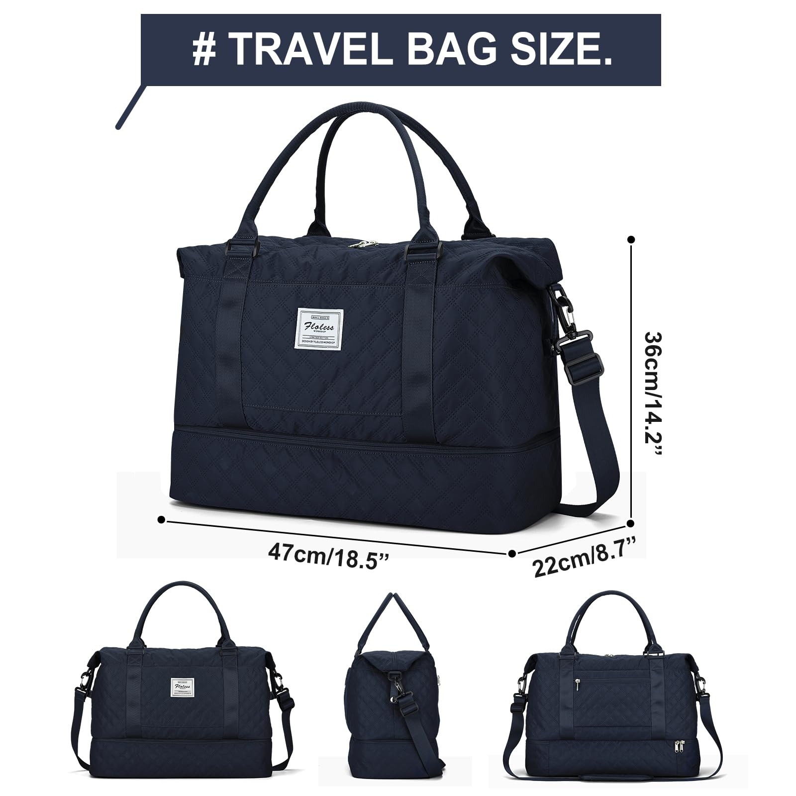 Borsone da Viaggio Donna, Bagaglio a Mano Borsa da Viaggio con Scomparto per le Scarpe, Borsa Sportiva Borsone da Palestra Grande, Borsa da Weekend, Borsa per Ospedale,H6-Blu marino