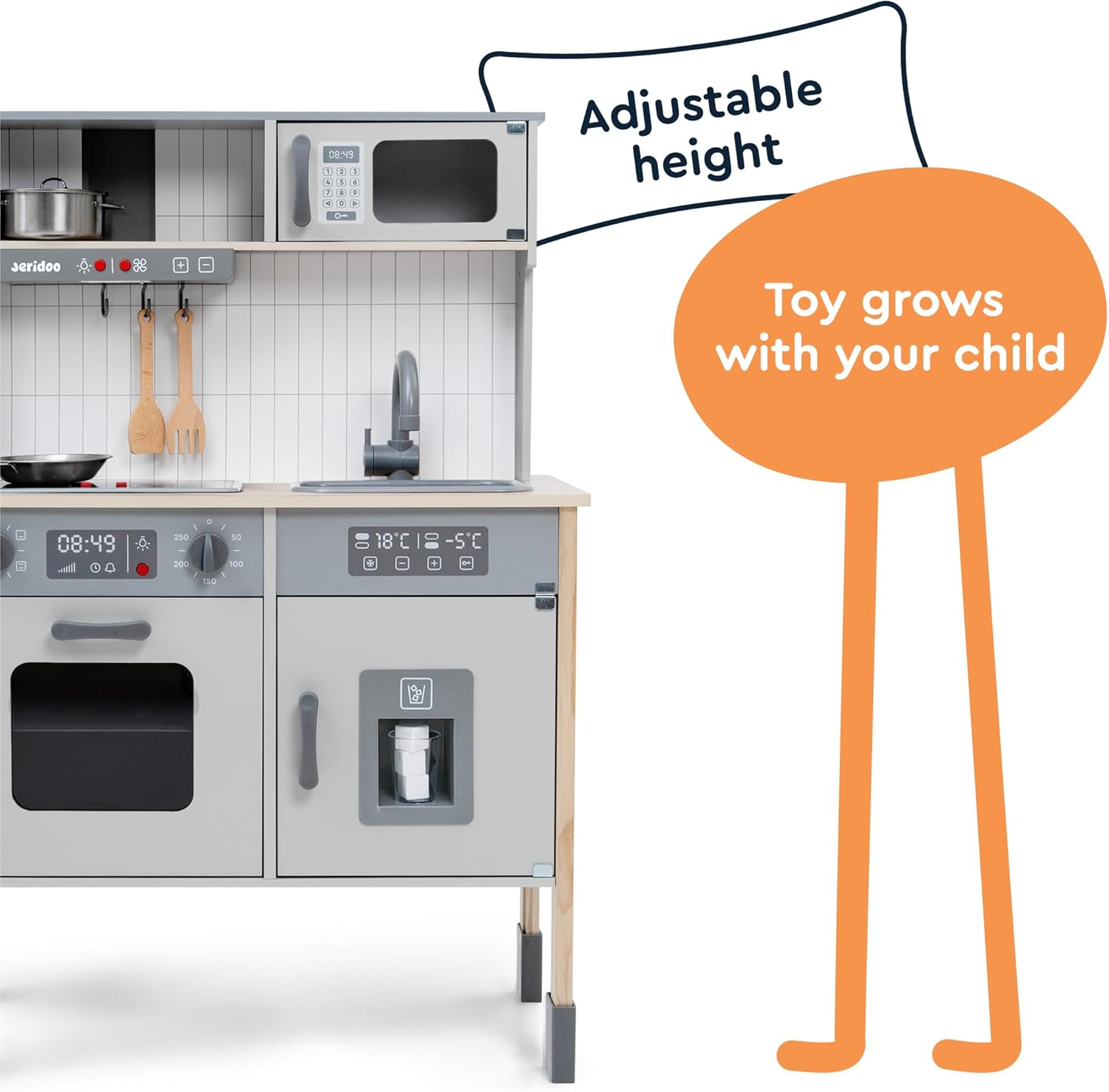 Play Kitchen for Kids, Wooden Kitchen Set with Microwave, Sink & Faucet, Stove, Oven, Ice Maker and Accessories, Kids Kitchen Playset for Boys & Girls Ages 3+