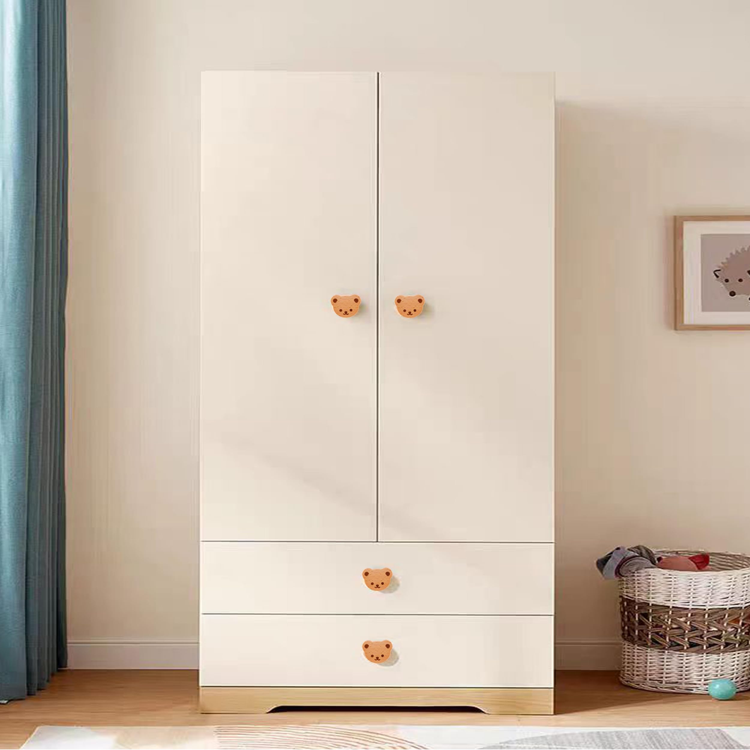 12 pièces Poignées de tiroir en bois sculpté ours bohème - Décoration rustique pour armoire/cuisine/meuble - Poignets d'armoire écologiques artisanaux‌