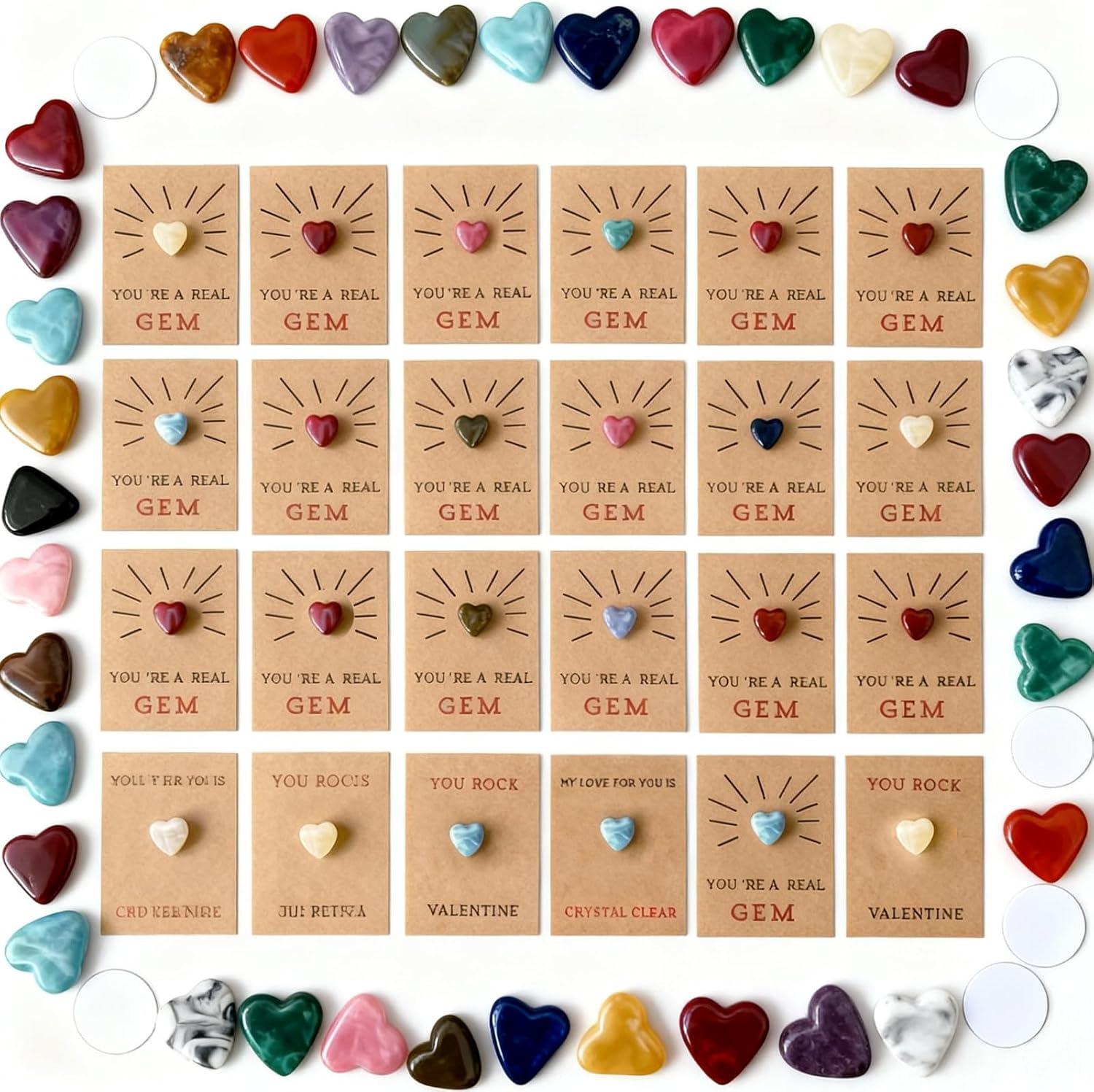 Valentine's Day Cards for Kids - 24 All-in-One Classroom Valentines Gifts Kits, Includes Cards, Gems, Stickers & Bags, School Party Favors & Exchange Set