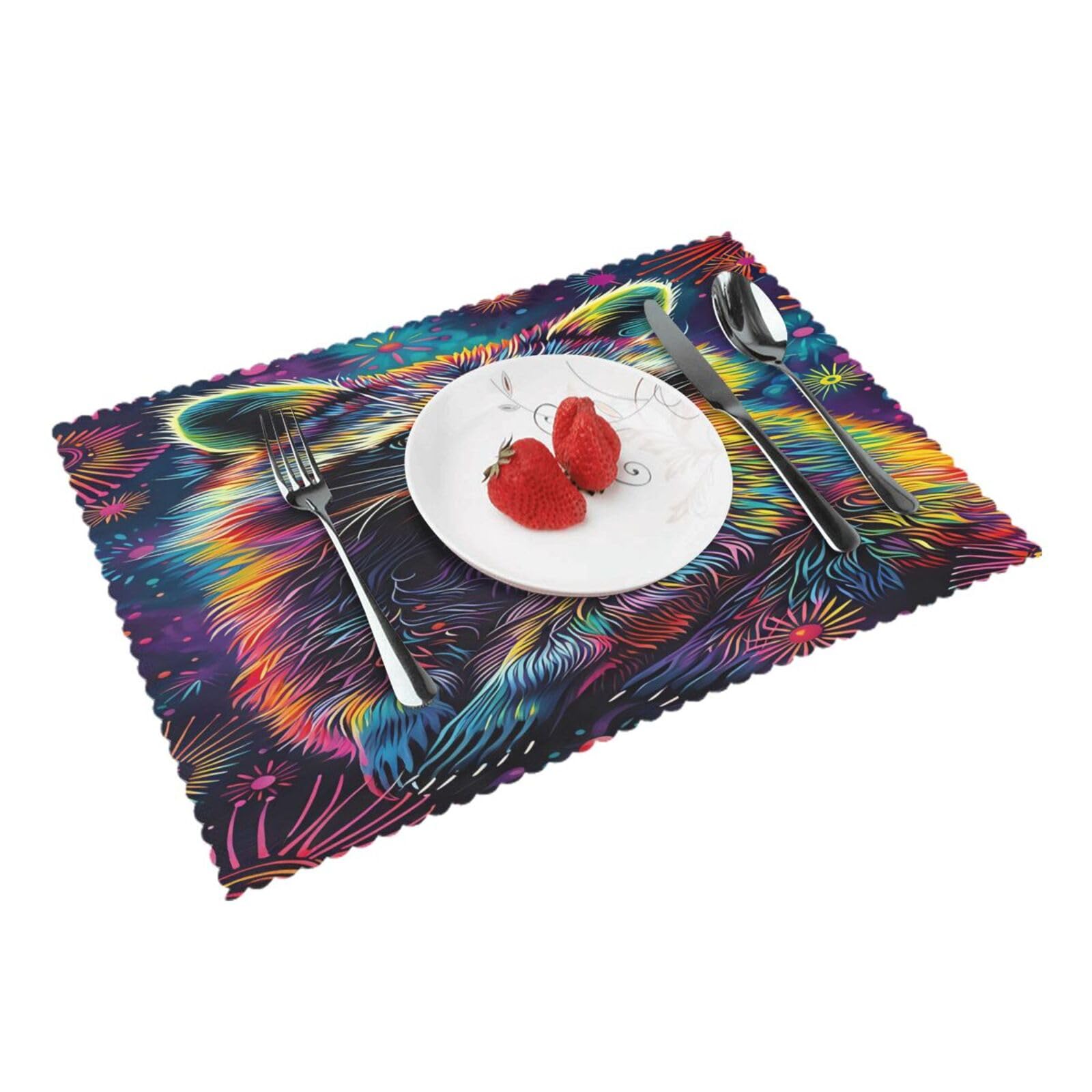 Colorful Raccoon Pattern Placemats Set of 4 Print Table Mats Place Mats Table Decor for Kitchen Dining 12X18 in