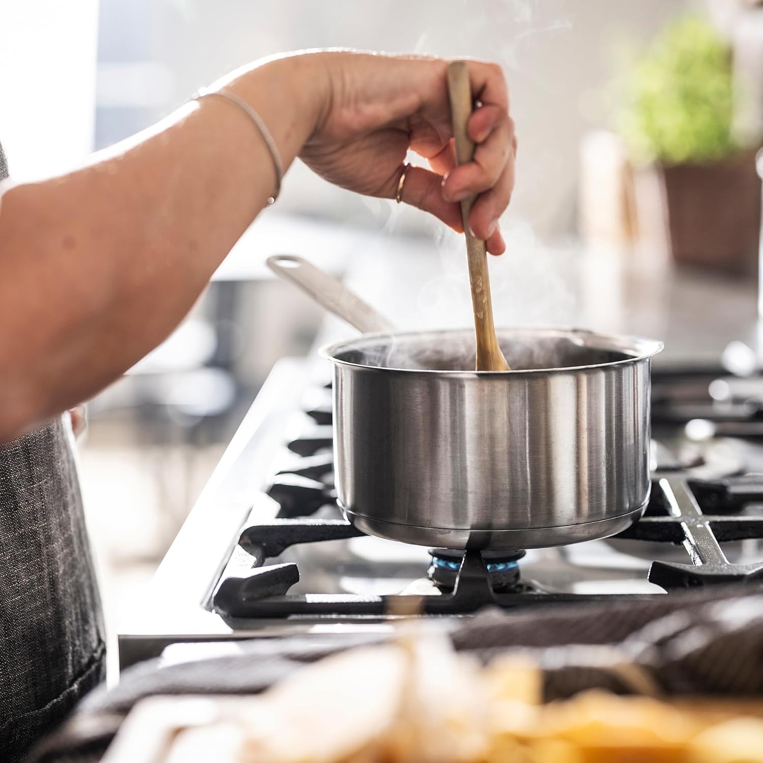 HEMKOMST Saucepan with lid, stainless steel/glass, 2 l