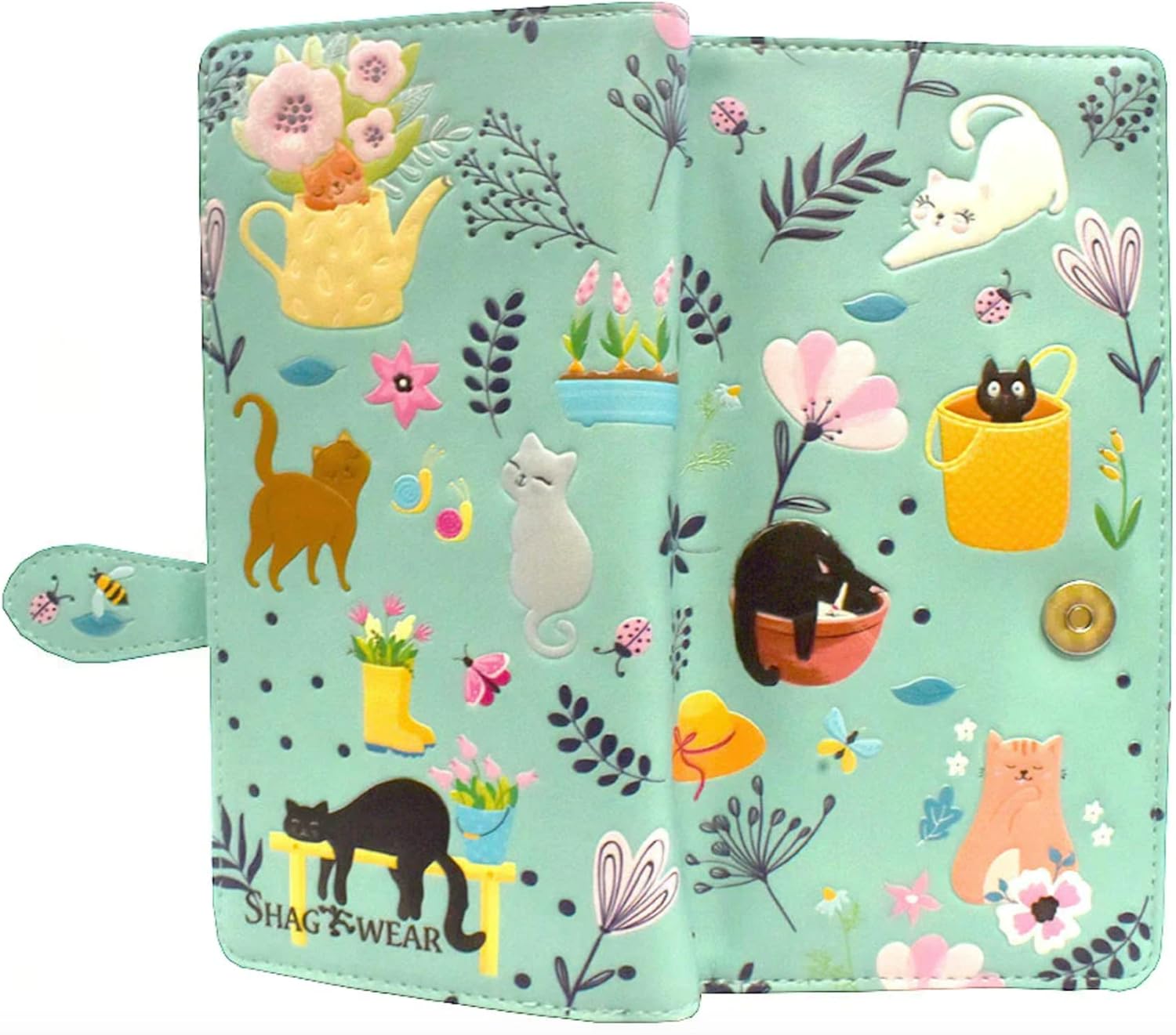 Shag Wear Cats in the Garden Large Spring Summer Animal Wallet for Women and Teen Girl Vegan Faux Leather Light Teal 7" - Image 3