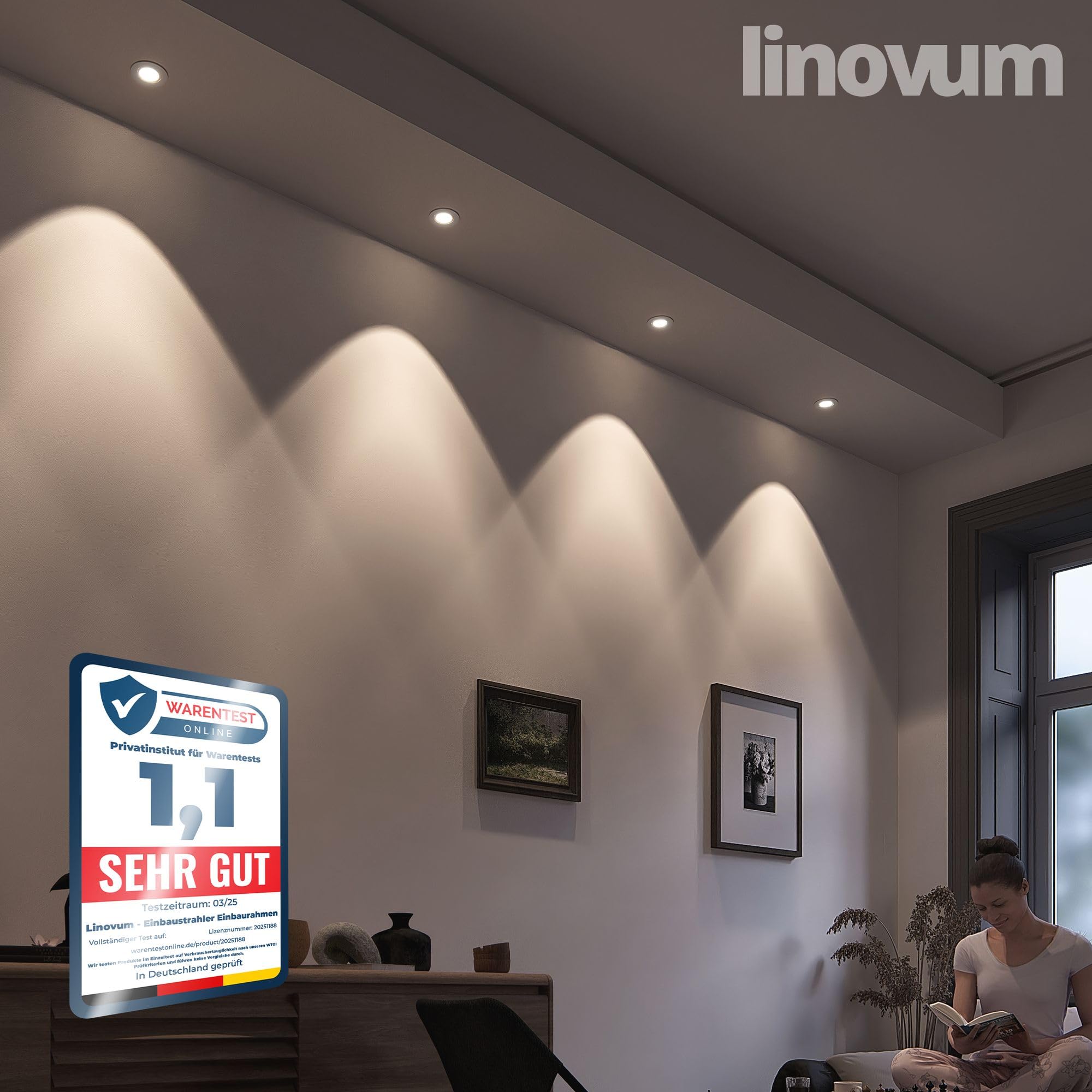 linovum 10er Set Einbaustrahler LED GU10 230V - runde Einbauspots Edelstahl gebürstet Optik inkl. LED GU-10 neutralweiß 3W