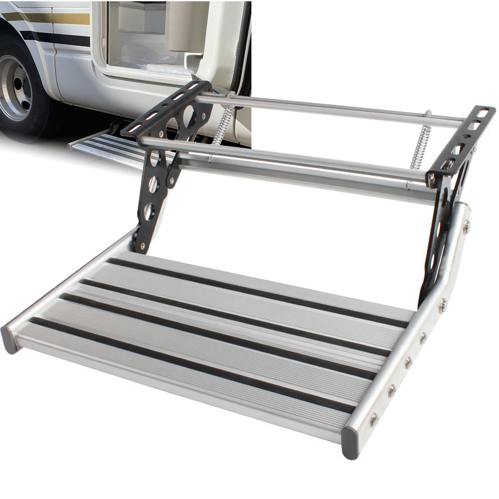 Escalones plegables de aluminio para autocaravana, con agarre antideslizante y luz LED, capacidad de 330 libras para autocaravana, caravana, caravana