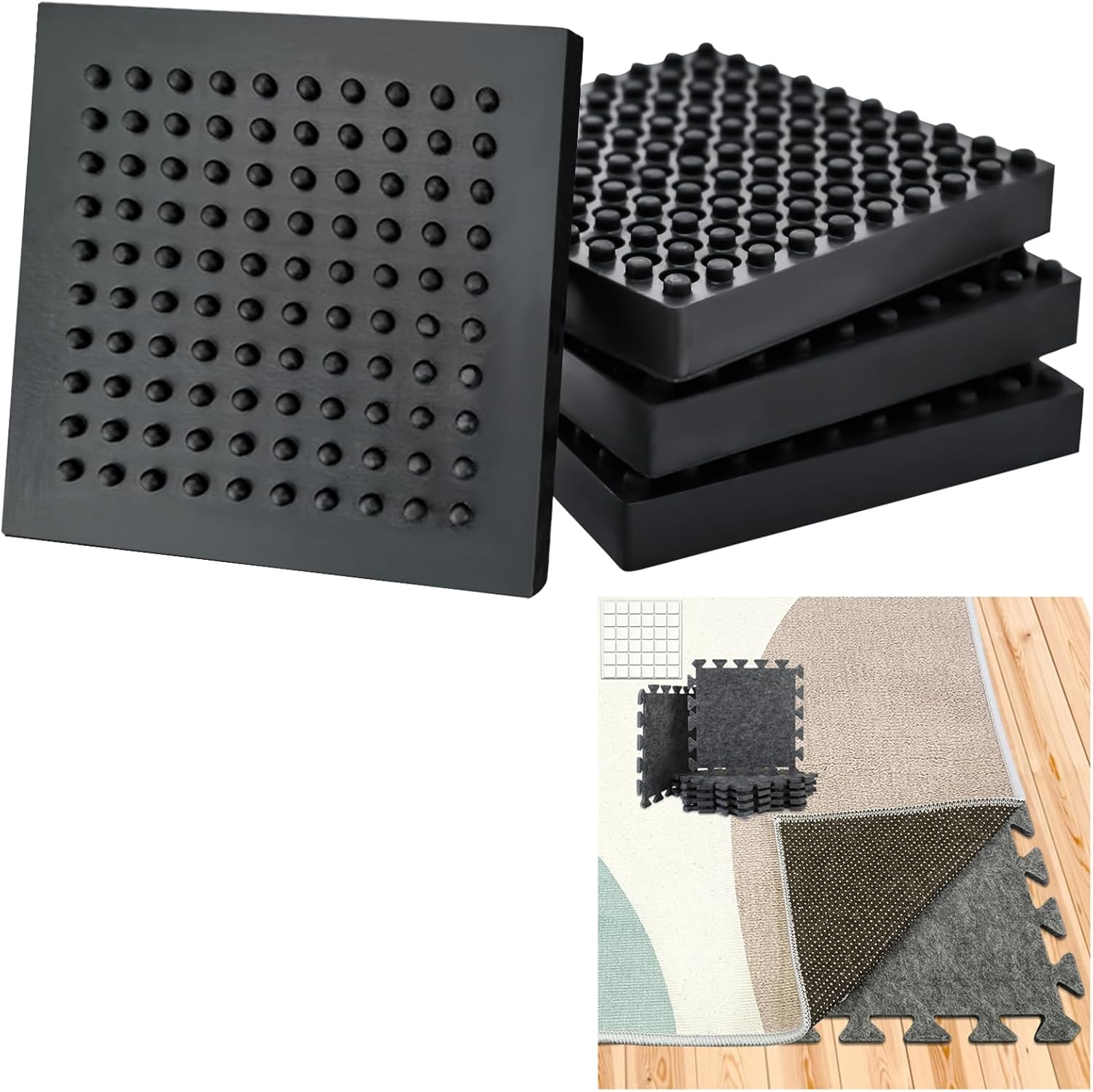 BXI Exercise Equipment Mat - 4 x 4 x 0.8 Inches 4 Pcs + Soundproof Interlocking Rug Pad, 10 Pcs 11x 11 x 0.4 inches